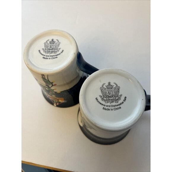 Pair Hand Painted Collectible ND Ceramic Christmas Coffee Mug  Reindeer Snowman - Picture 6 of 8